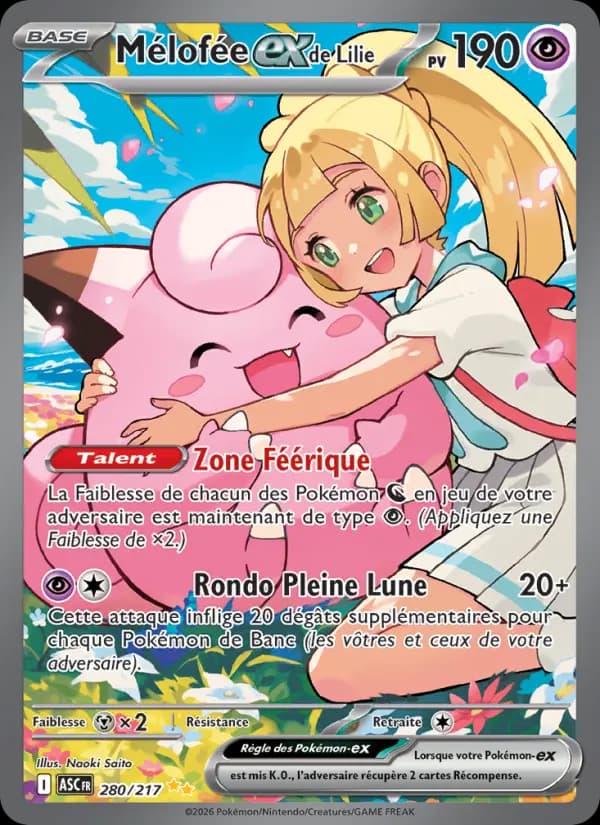 Carte Pokémon Mélofée ex de Lilie 280 — Héros Transcendants