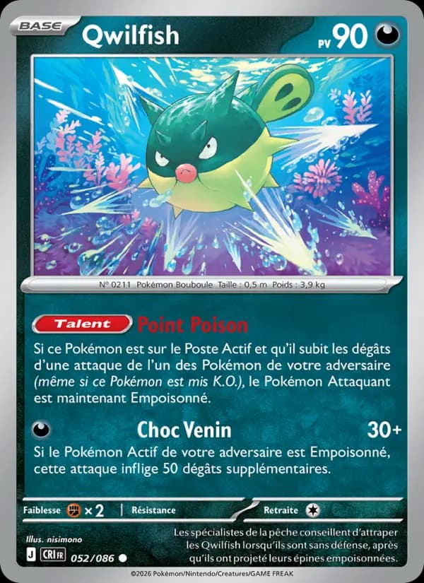 Carte Pokémon Qwilfish 052/086