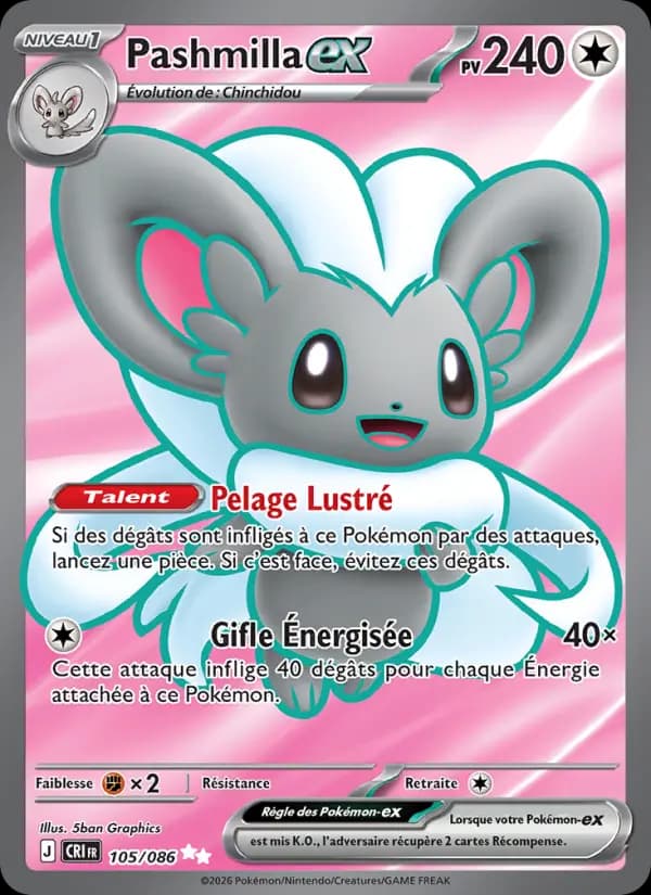 Carte Pokémon Pashmilla ex 105/086