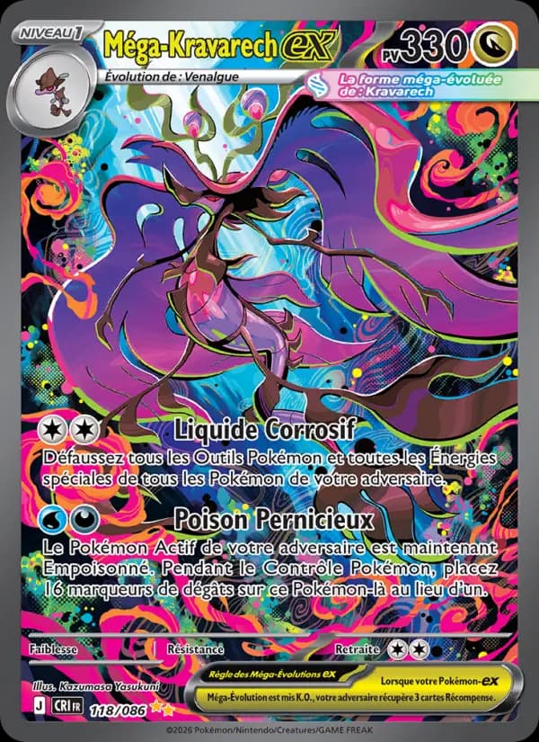 Carte Pokémon Méga-Kravarech ex 118/086 — Chaos Ascendant