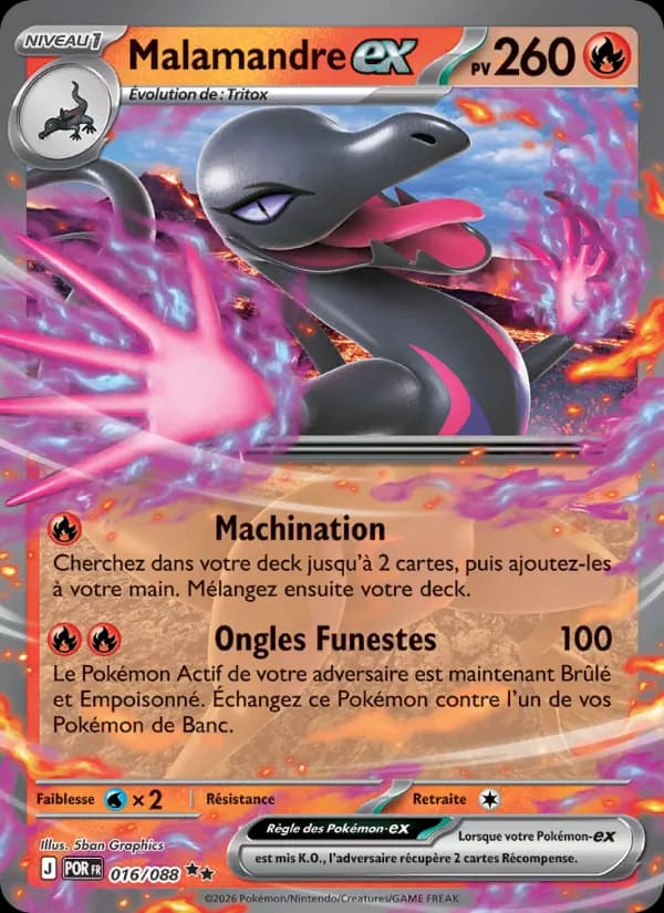 Carte Pokémon Malamandre ex 016/088