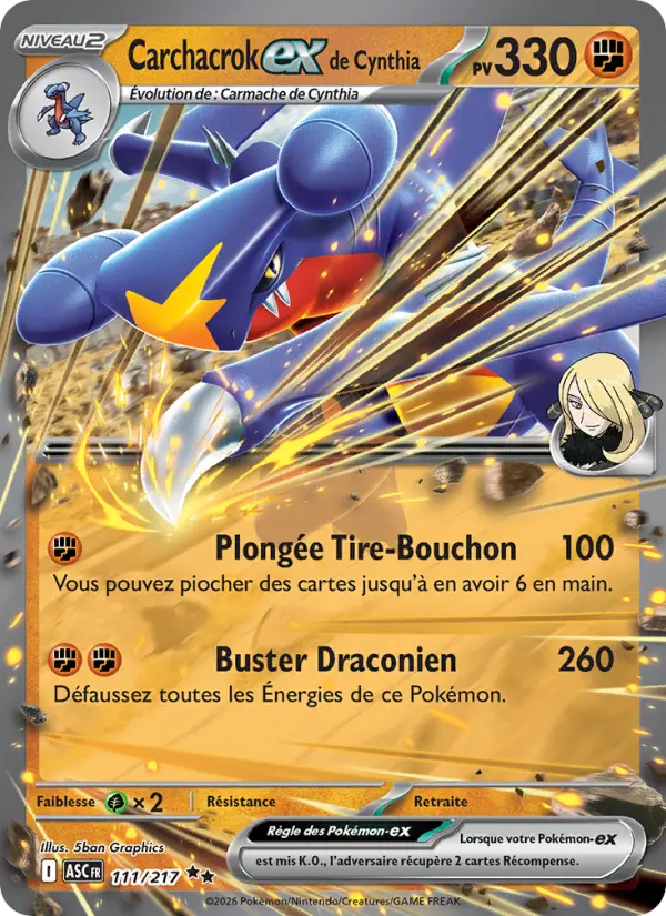 Carte Carchacrok ex de Cynthia du Pokémon Carchacrok