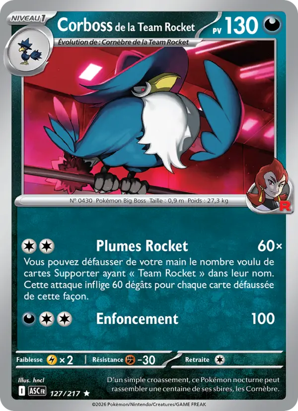 Carte Corboss de la Team Rocket du Pokémon Corboss