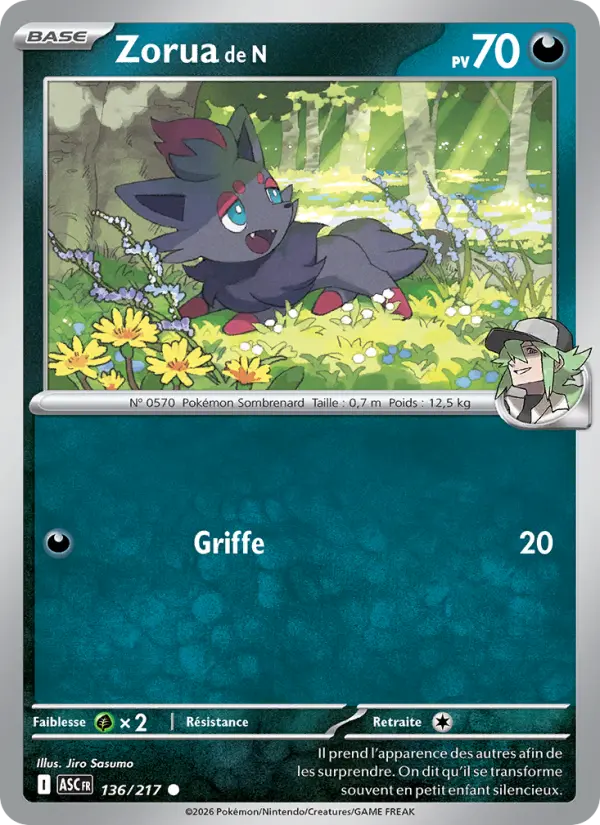 Carte Zorua de N du Pokémon Zorua