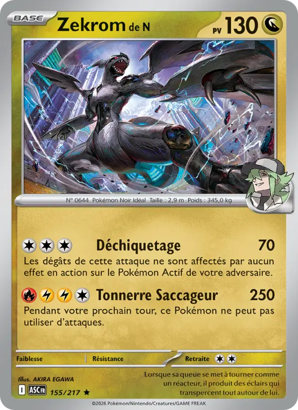 Carte Zekrom de N du Pokémon Zekrom