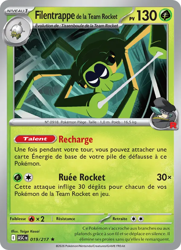 Carte Filentrappe de la Team Rocket du Pokémon Filentrappe