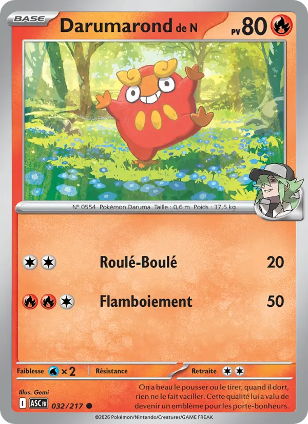 Carte Darumarond de N du Pokémon Darumarond