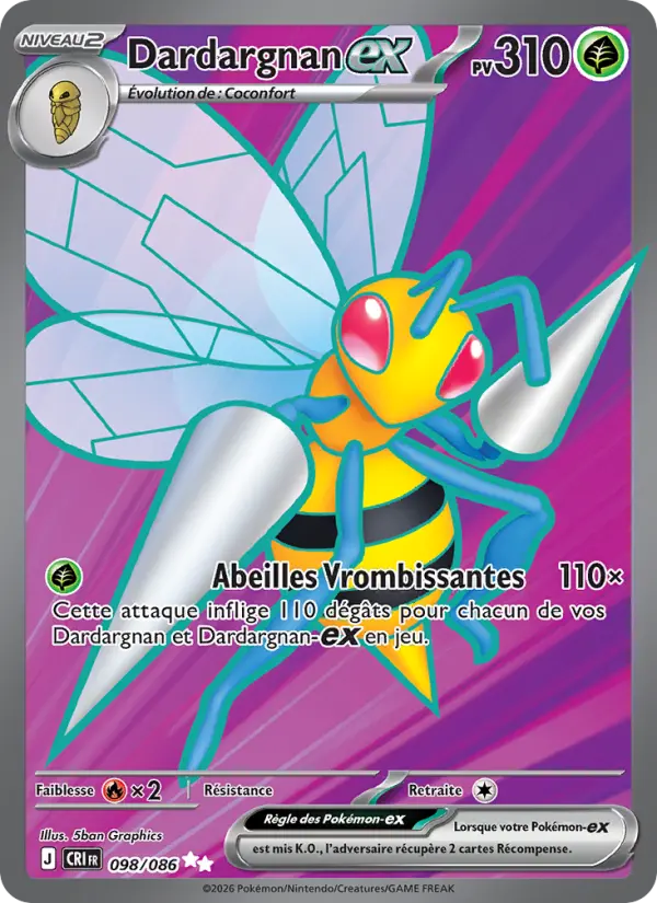 Carte Dardargnan ex du Pokémon Dardargnan