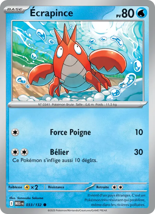 Carte Écrapince du Pokémon Écrapince